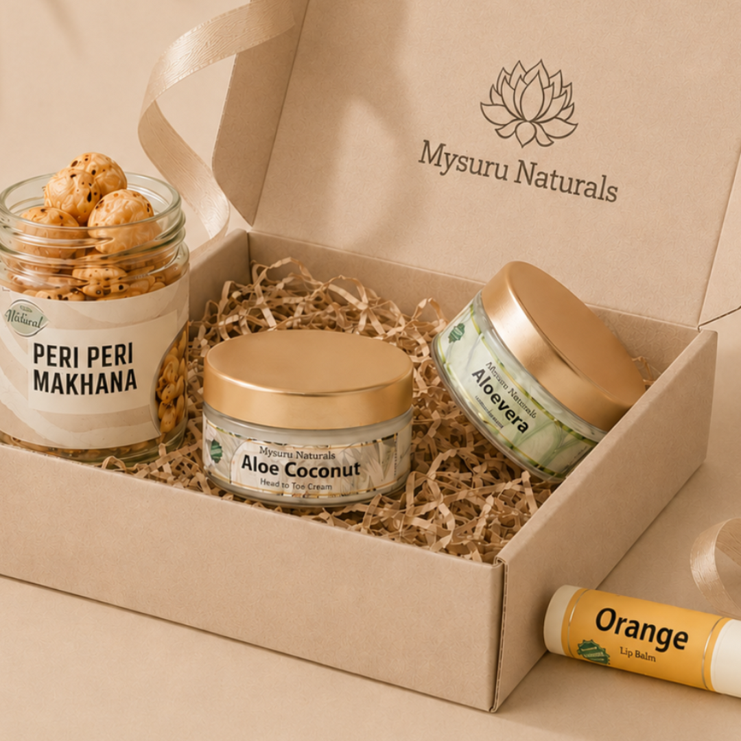 Mysun Naturals product set with jars and a lip balm on a beige background